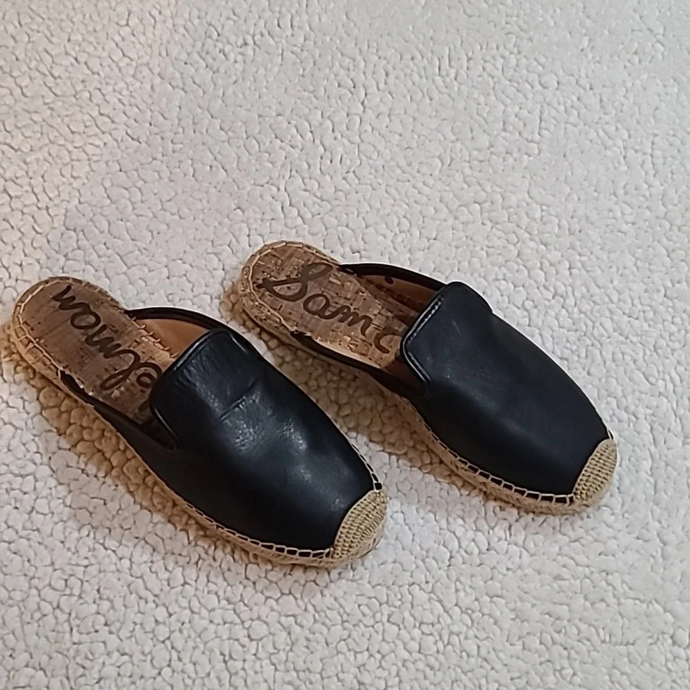 Sam Edelman Black Leather Espadrille Mules Size 8 - Picture 2 of 7